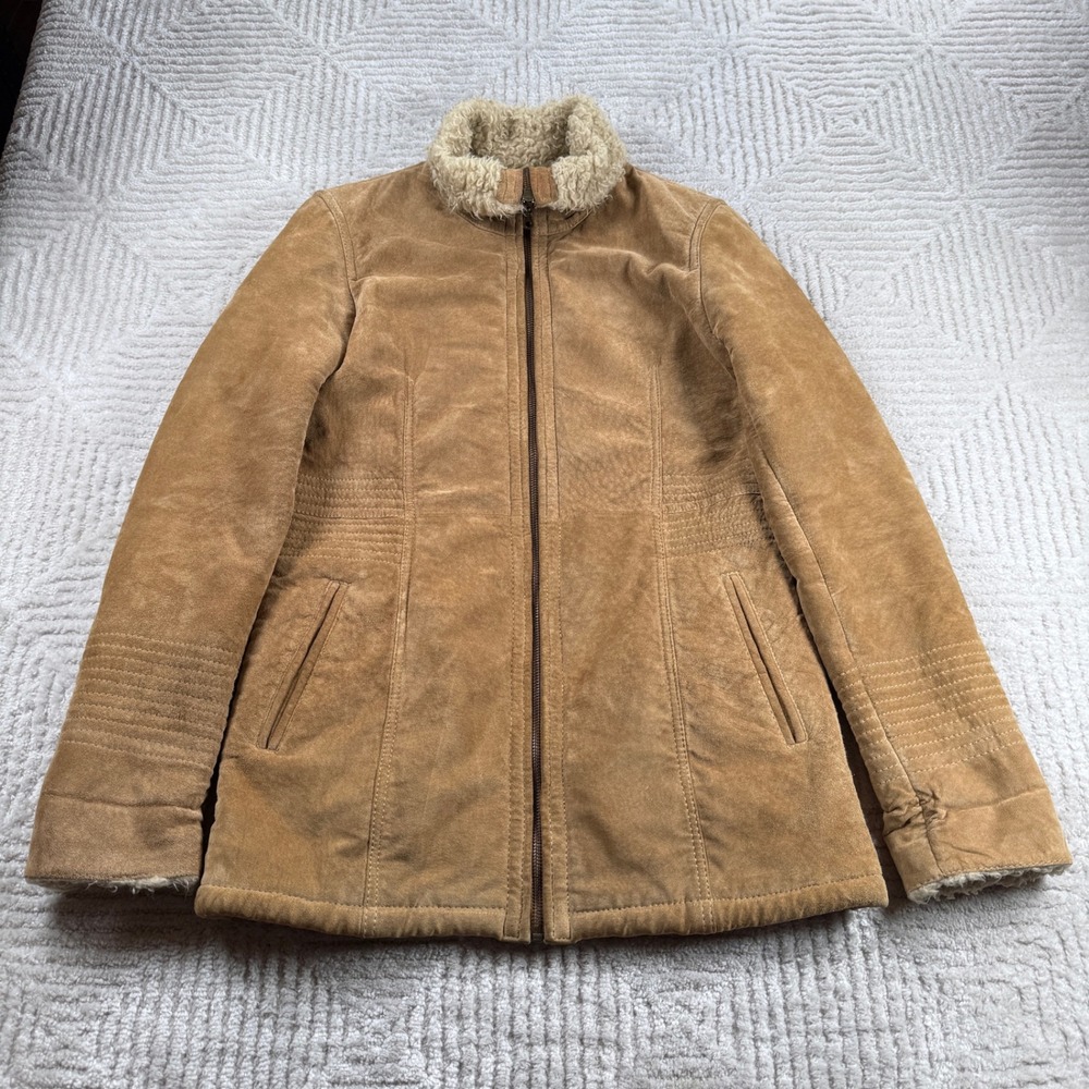 Avanti Suede Leather Shearling Jacket Women's Small Tan Western Rancher Vintage
